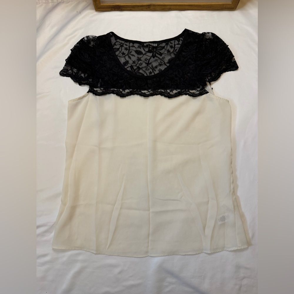 Express size small petite cream/ black lace blouse